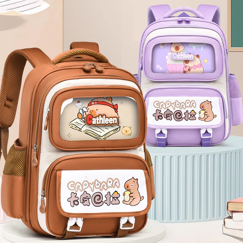 跨境卡皮巴拉儿童可爱书包透气双肩包多层大容量防刮耐磨