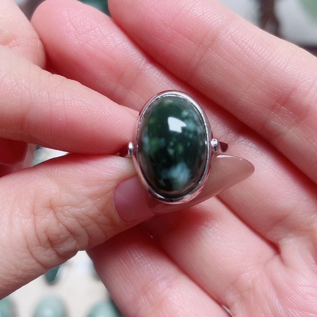 鹿***透闪石-蛇纹石玉银S925镶嵌戒指