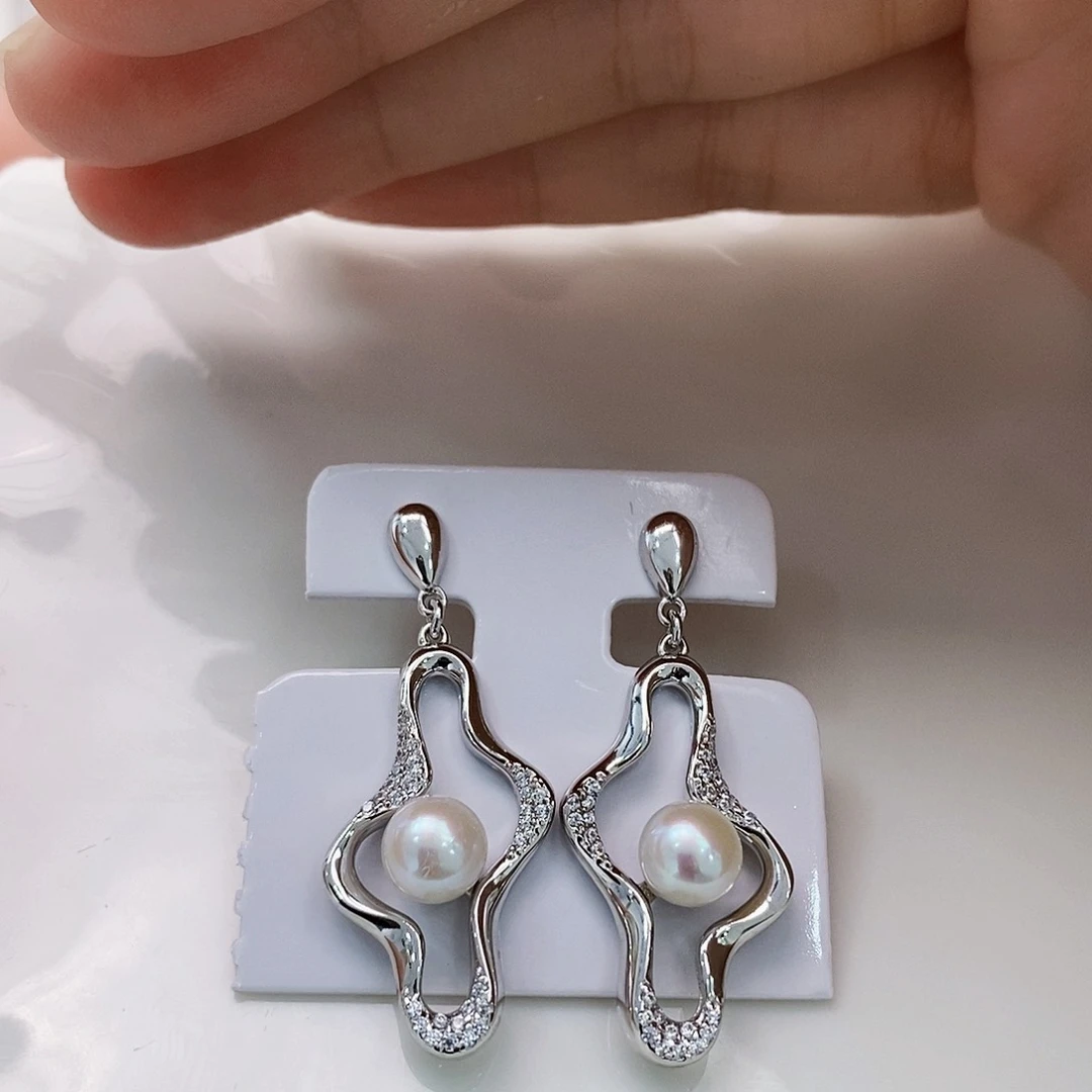 银S925镶嵌8A特价福利极光耳饰淡水珍珠