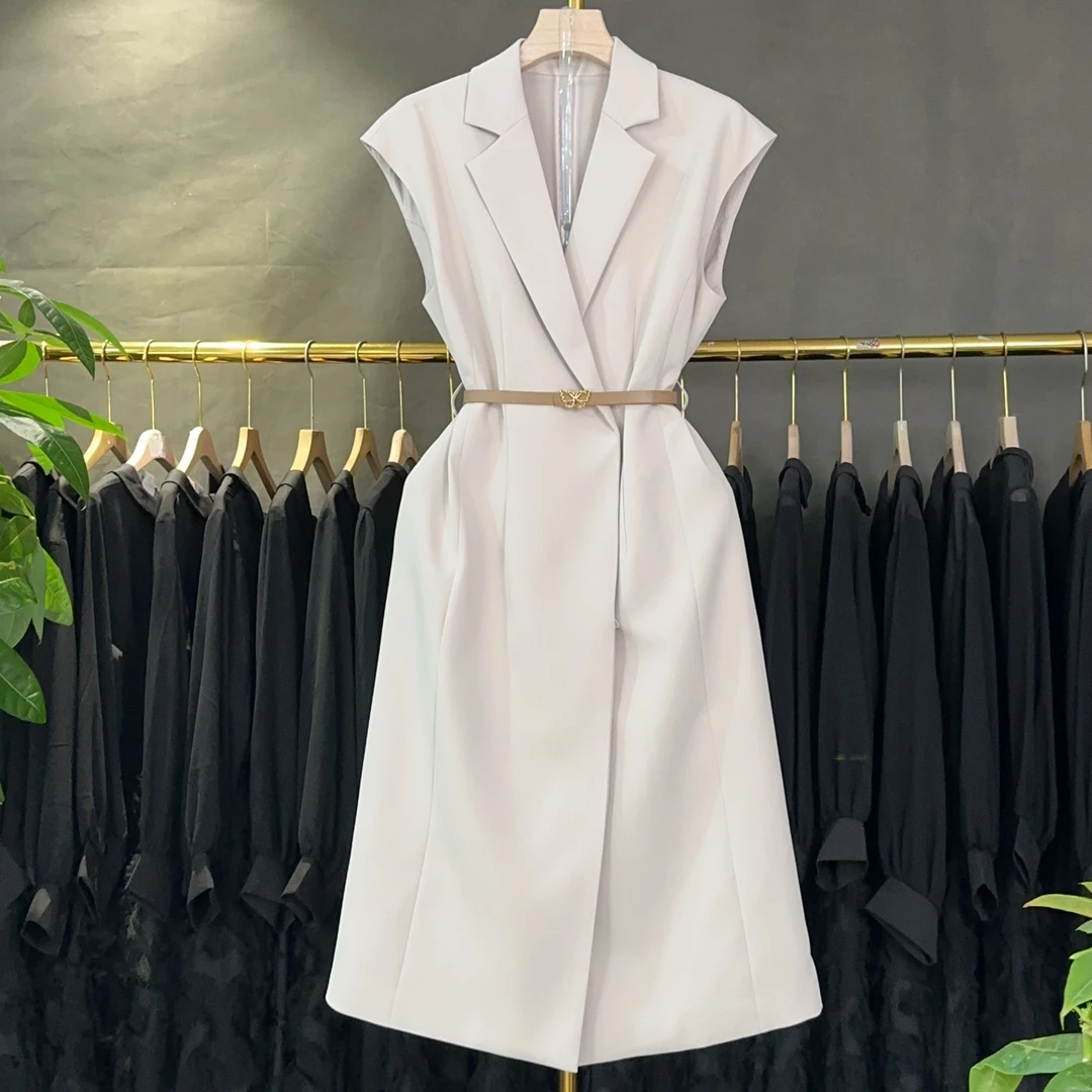 K2229连衣裙无袖纯色夏季女士修身西装领宽松通勤