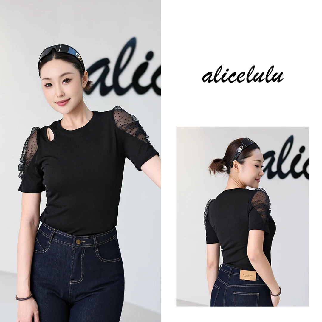 [alicelulu] “网纱泡泡”衬衫 甜美温婉 镂空典雅 S2142136E