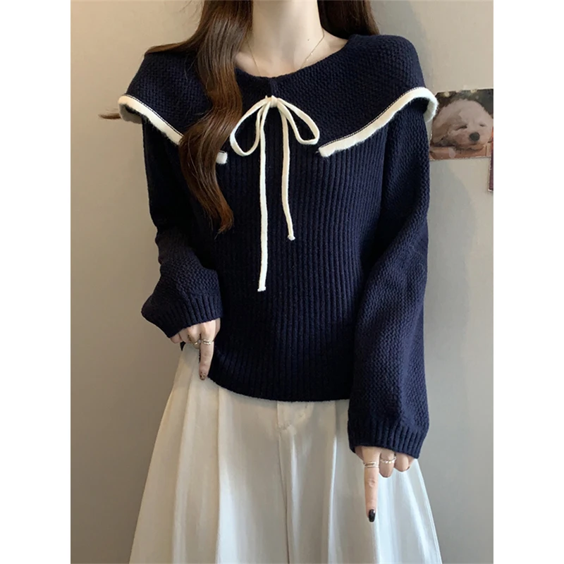 大码女装温柔正肩娃娃领针织衫秋冬季胖MM遮肚子显瘦软糯毛衣上衣