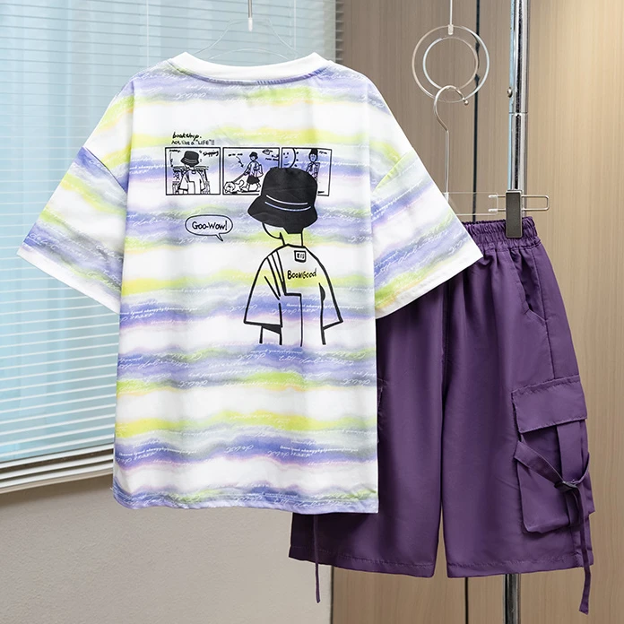 男童夏装套装爆款卡通印花运动2025中大童新款潮流帅气男孩两件套