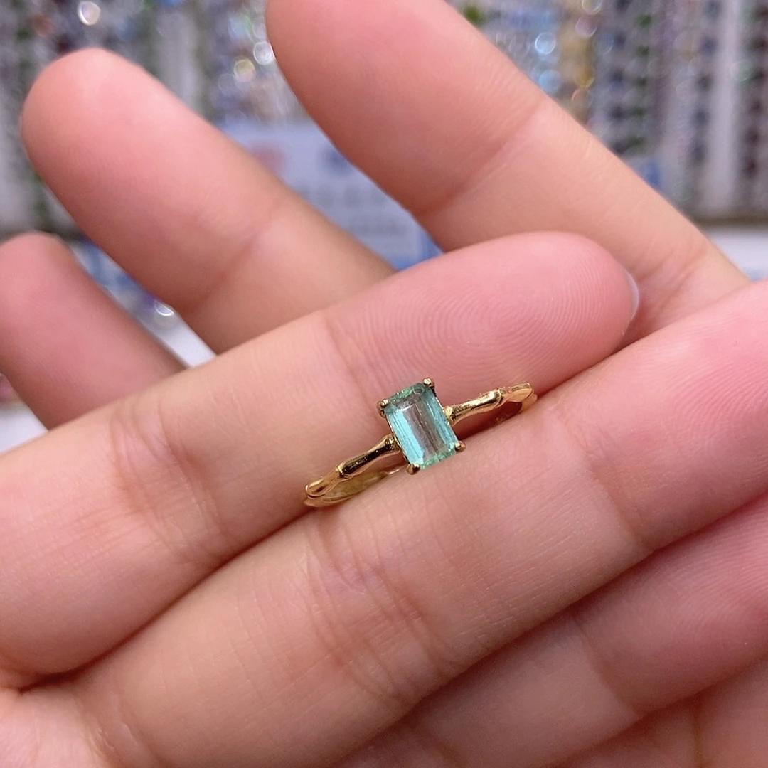 戒指银S925镶嵌绿色碧玺