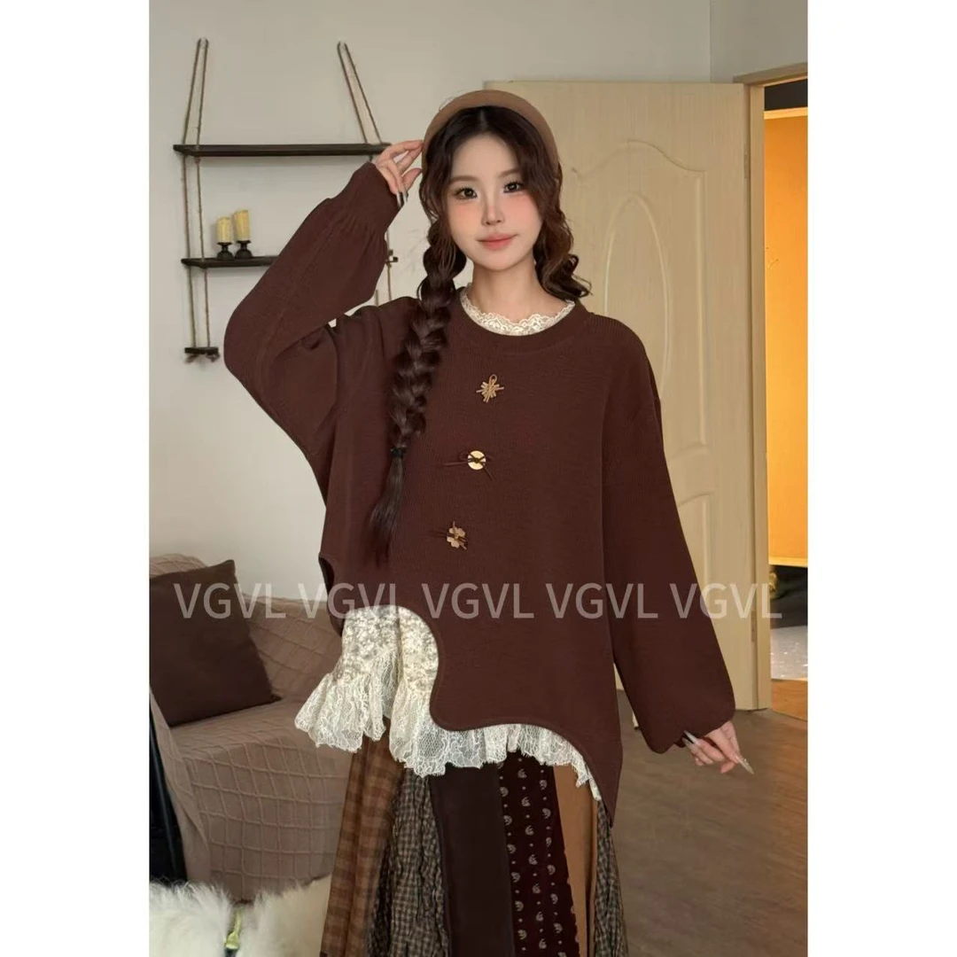 VGVL慵懒风时尚小众设计感不规则下摆温柔宽松韩版上衣