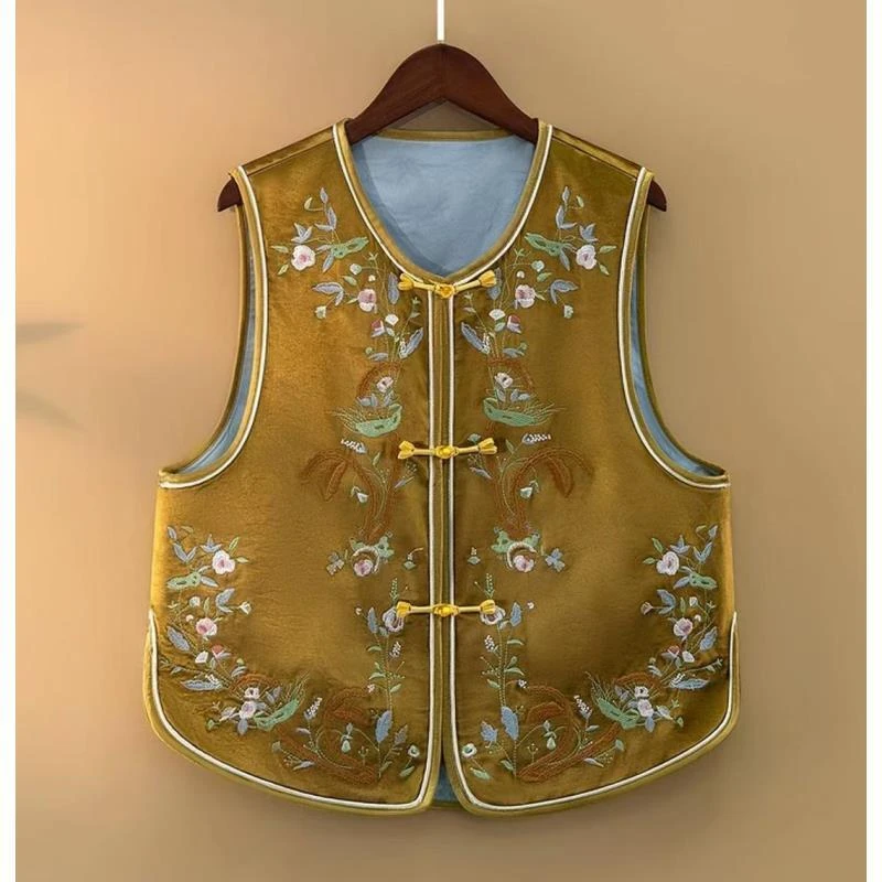 (青荷专属)13金色刺绣新中式时尚复古马甲