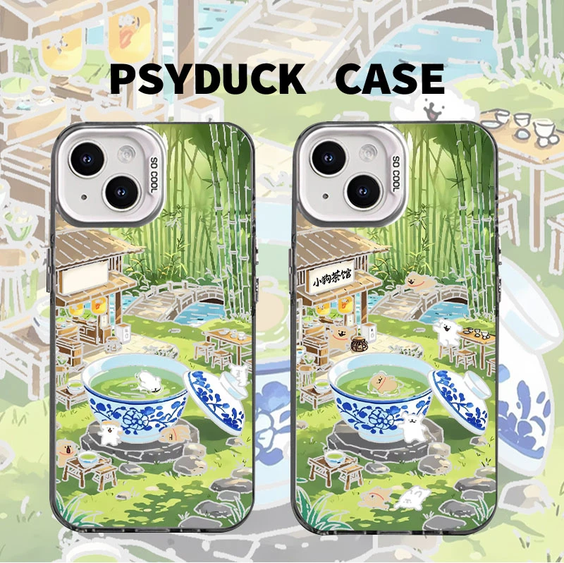 适用苹果华为一加小米小狗茶馆彩银卡通动漫防摔手机壳全包透明