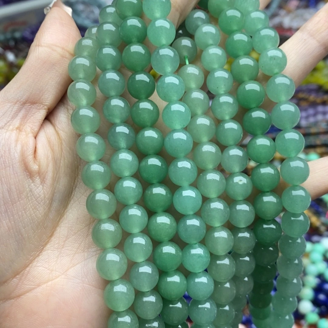 玛瑙/玉髓合金珠宝半成品一条纯天然8.5mm绿东陵玉圆珠
