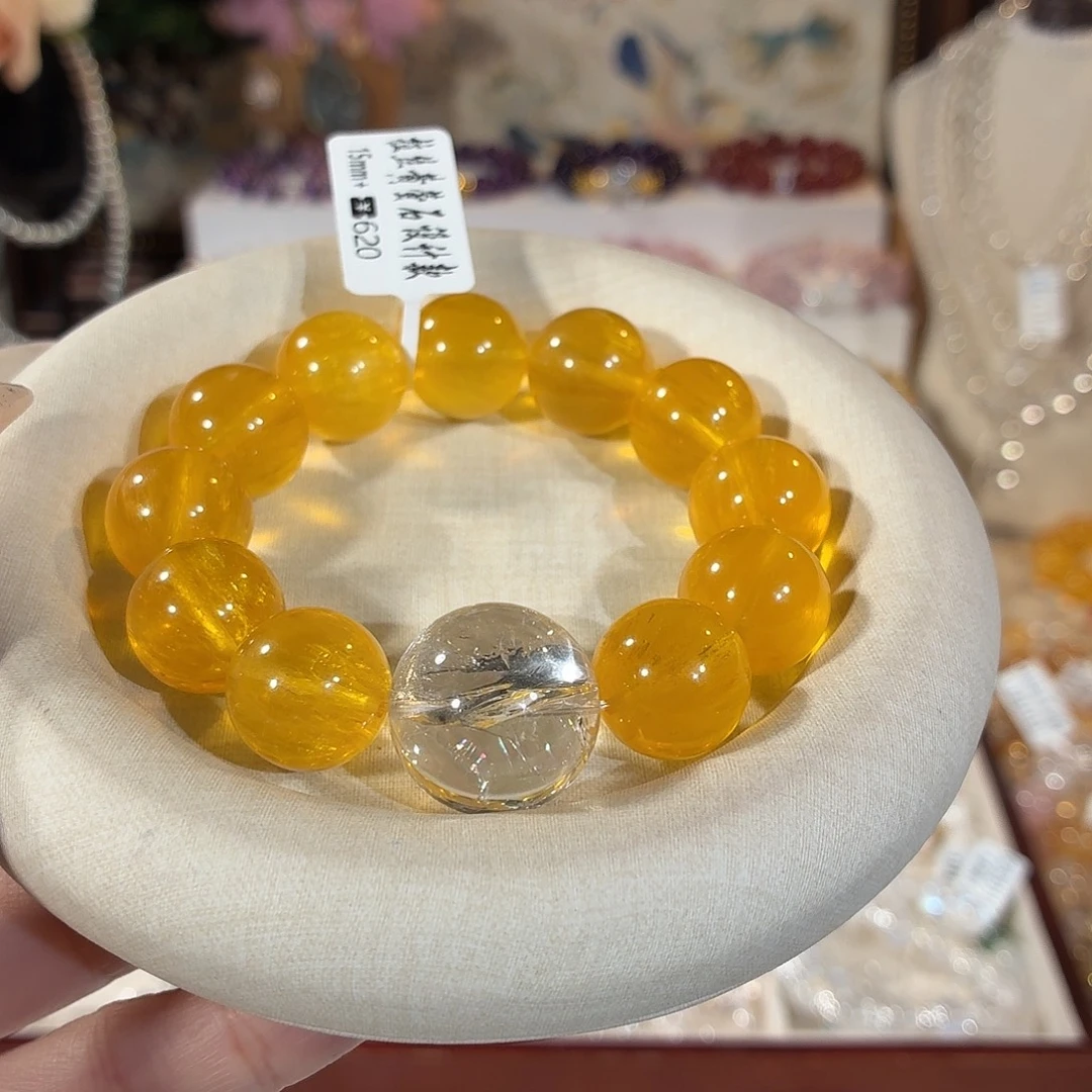 萤石手串未镶嵌拉丝黄萤石利姆利亚设计款16+