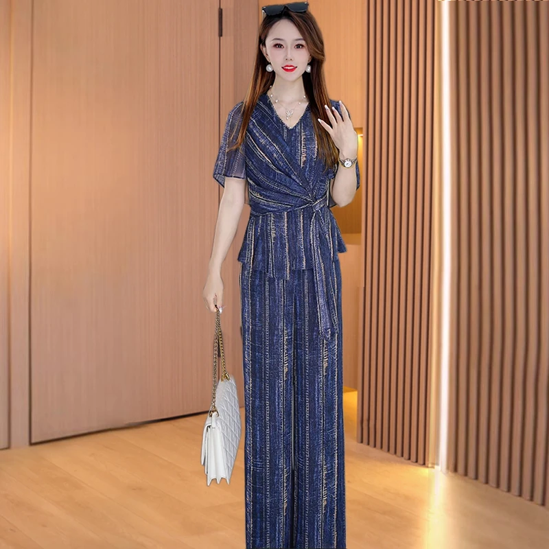 休闲职业显瘦套装新款女夏洋气爆款气质两件套裤