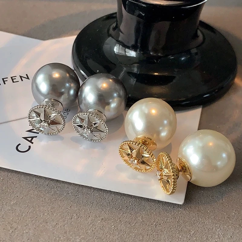 铜合金耳饰 八芒星耳环2025新款爆款高级感珍珠耳钉复古珍珠耳环