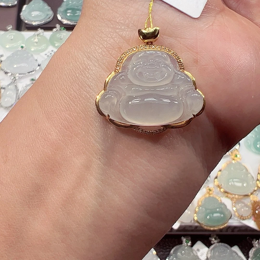 吊坠(不含链)18K金镶嵌翡翠佛公