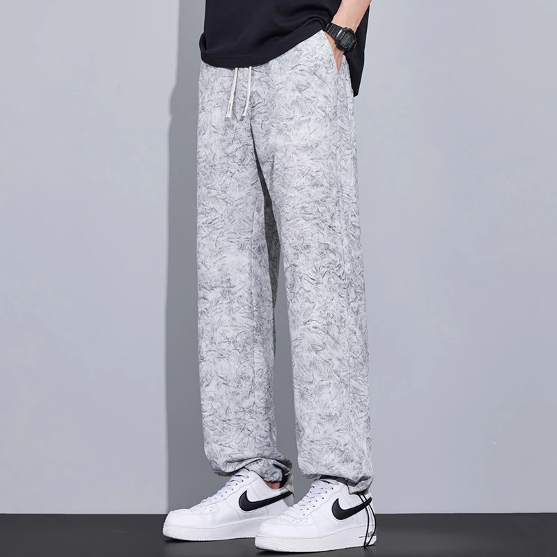 扎染运动休闲裤男士夏季薄款宽松直筒美式潮牌2025新款阔腿长裤子