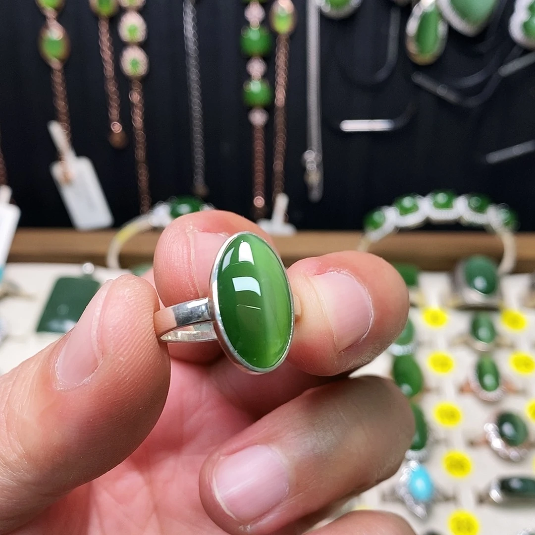 和田玉（碧玉）银S925镶嵌戒指