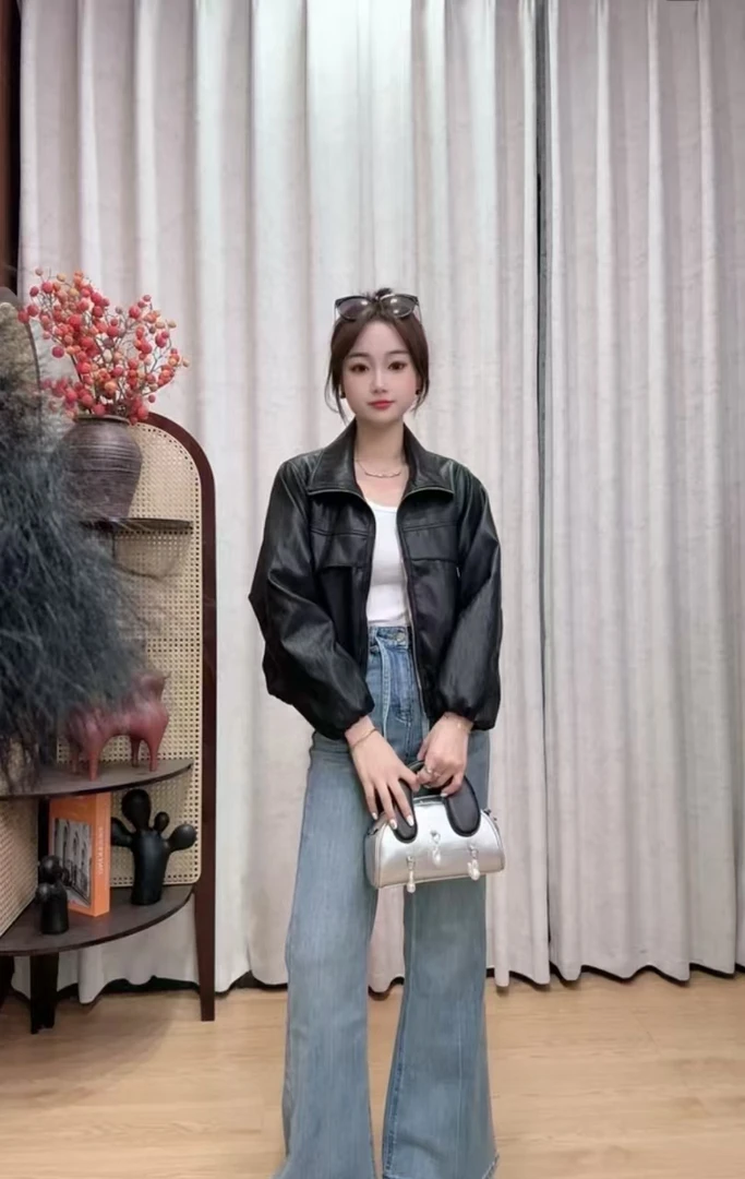 春款免洗金属丝蛋白海宁软皮爆款流行短款皮衣外套女时尚百搭透气