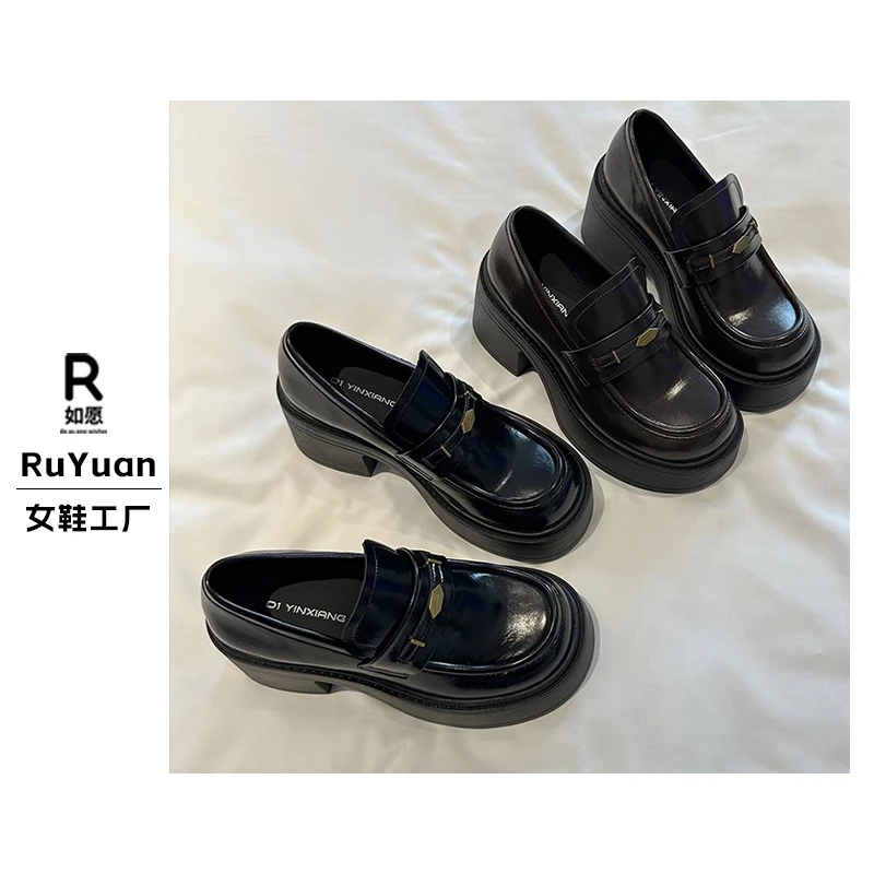 厚底乐福鞋女2025春季新款英伦风一脚蹬小个子增高百搭休闲D801