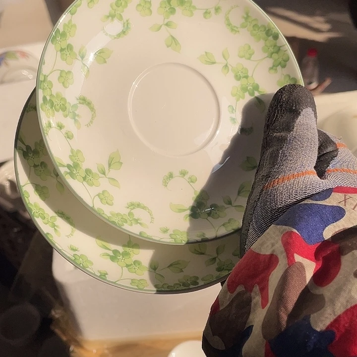 瓷片国营外贸尾货绿叶骨质瓷小碟一对 14厘米