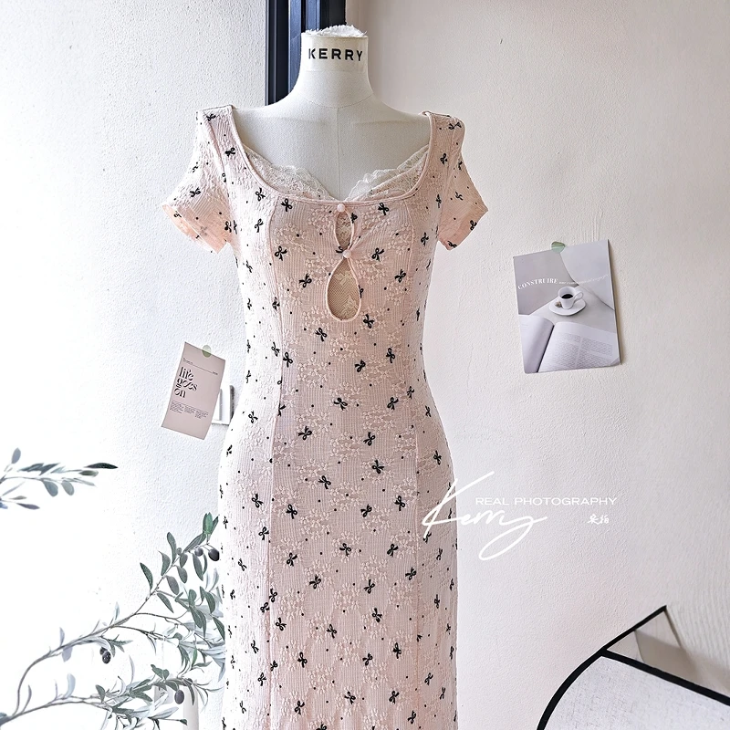 Kerry 【桃桃乌龙】韩系少女连衣裙女夏蝴蝶结甜美气质显瘦长裙