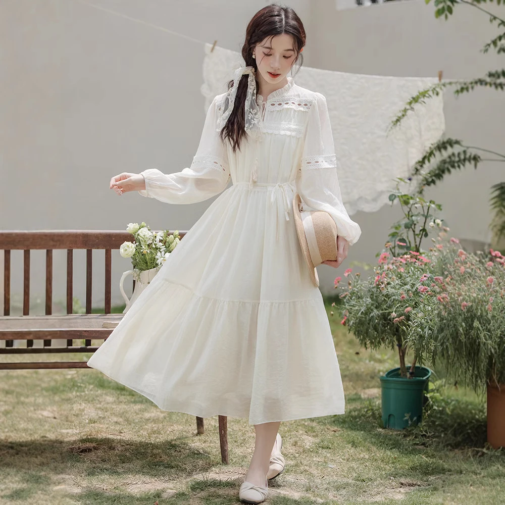 女装裙子2025法式夏新爆款民族风收腰波西米亚长袖连衣裙甜美日常