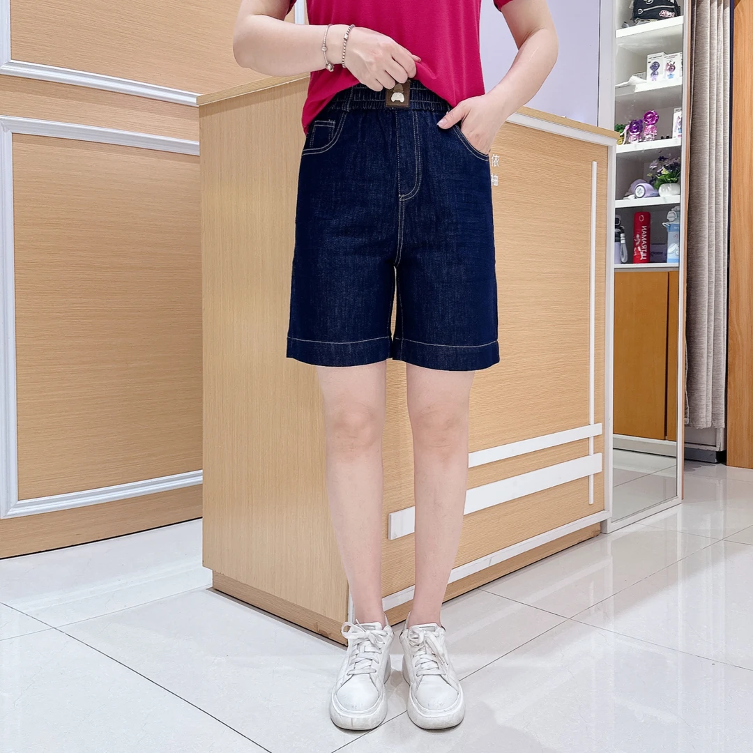 女时尚五分牛仔裤5-9216夏季弹力松紧腰百搭合身版短裤/长45厘米