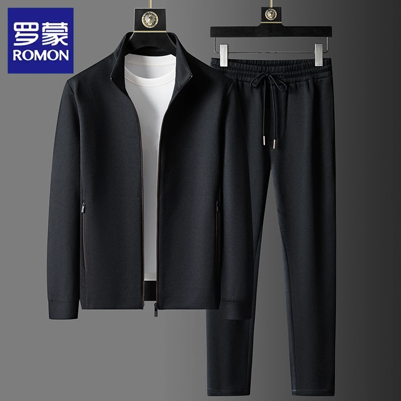 罗蒙男装套装春秋季男士立领拉链长袖长裤薄款时尚休闲两件套
