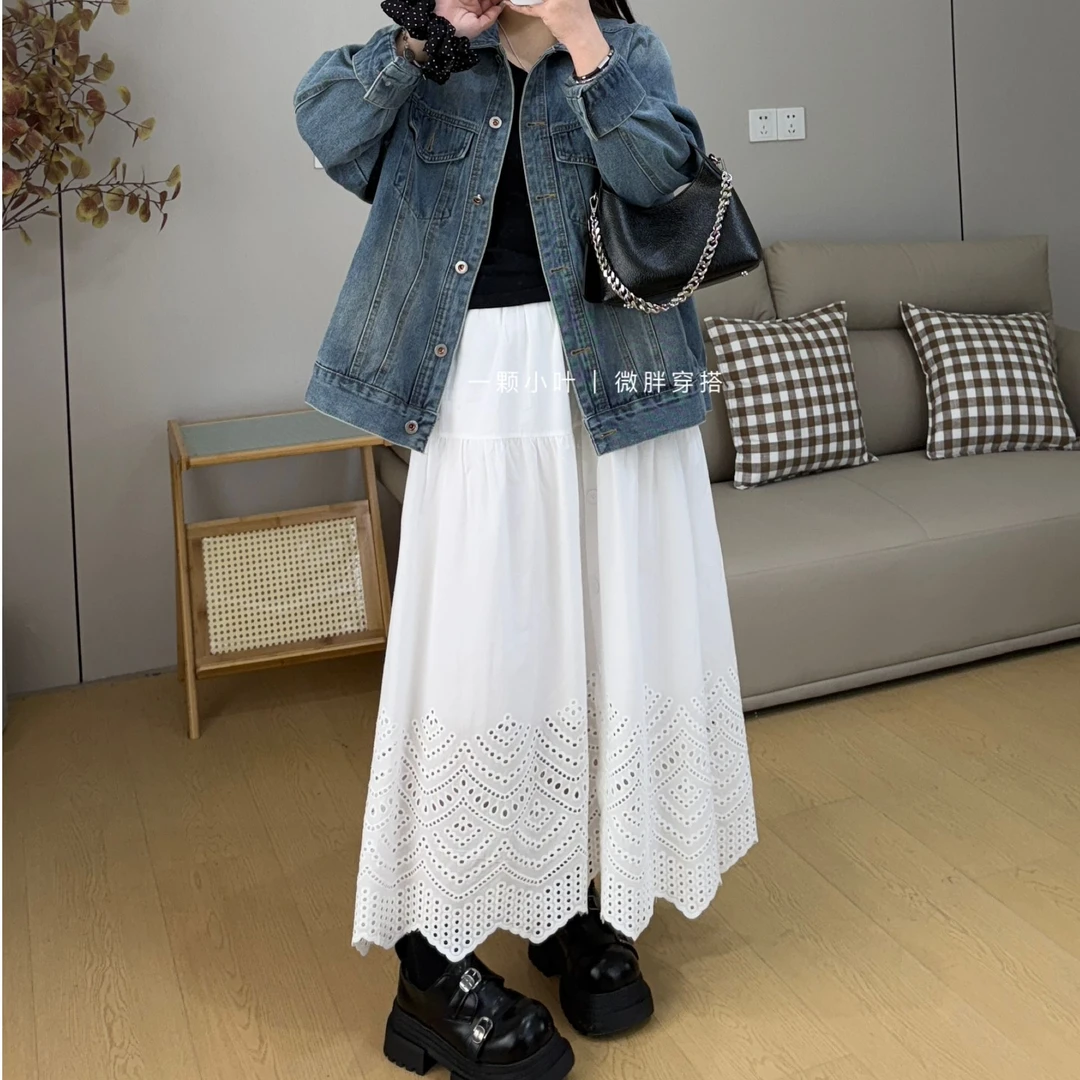 【一颗小叶】大版松紧腰法式镂空双层半身裙