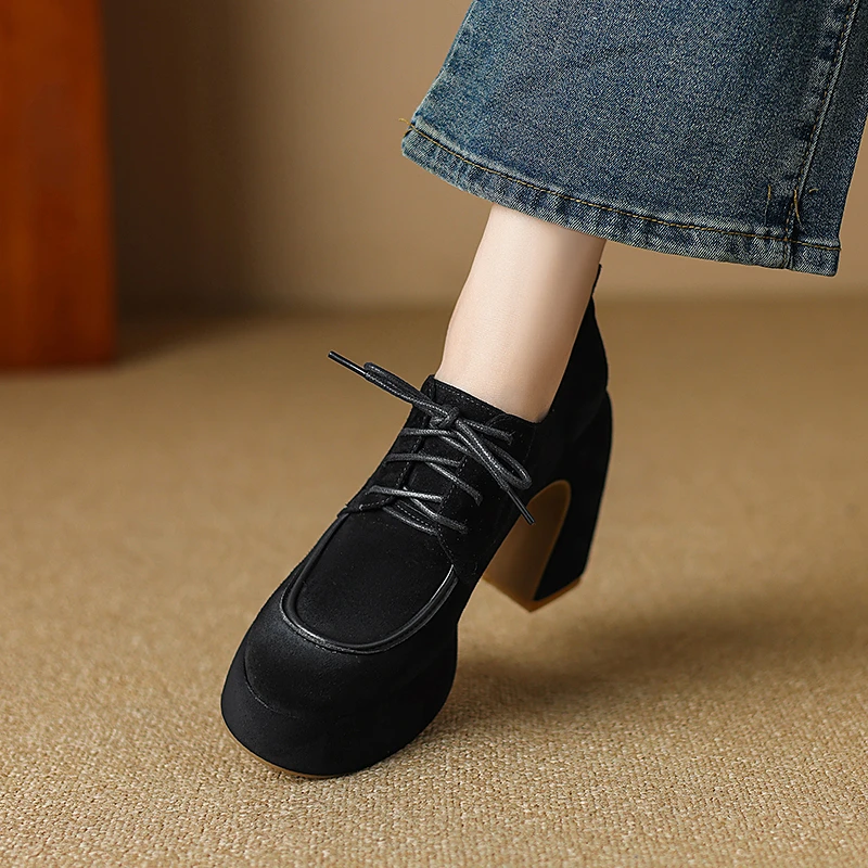 玥小姐增高女鞋11cm超高跟鞋小个子防水台深口单鞋粗跟厚底时装鞋