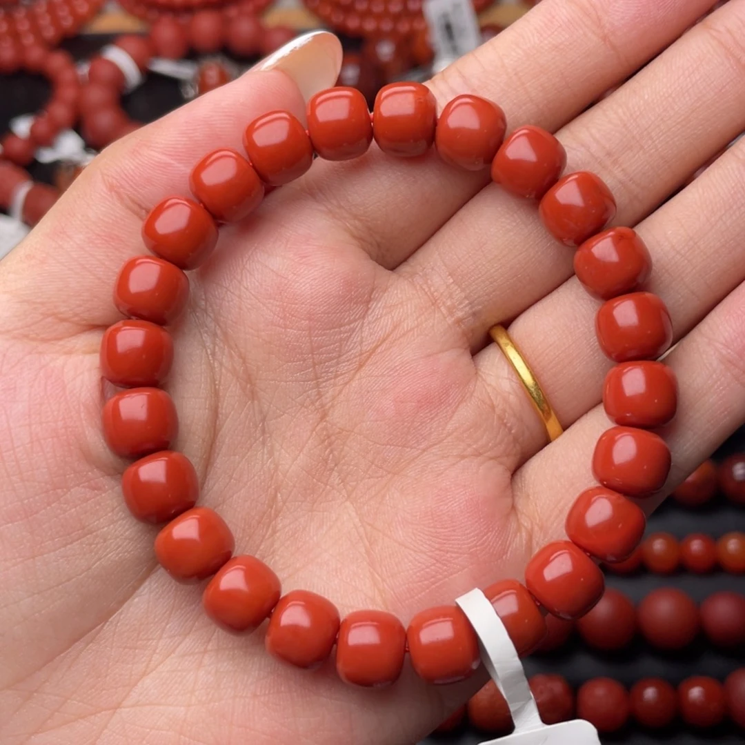 南红玛瑙未镶嵌手串Y9mm顶品满色满肉偏锦红老型手串