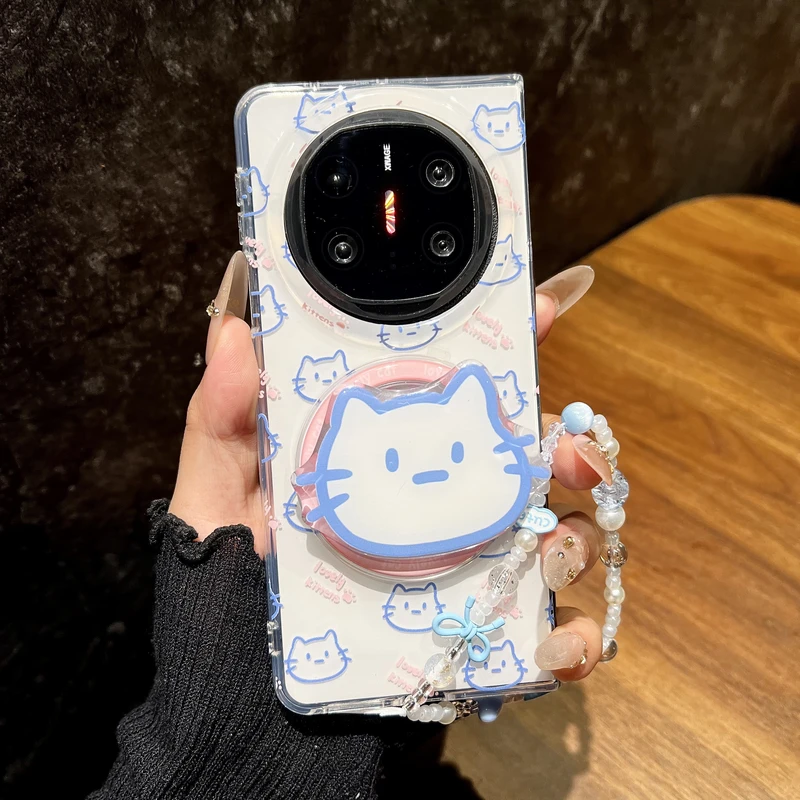 白底英文蓝线条猫咪适用华为matex6折叠屏手机壳matex5典藏版磁吸