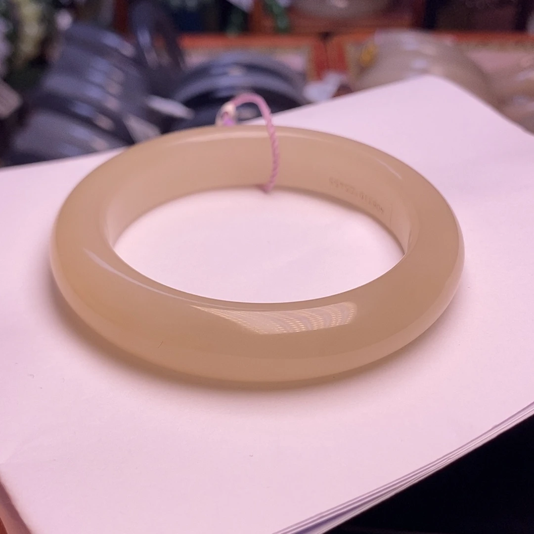 和田玉未镶嵌颈饰藕粉老矿料收藏手镯54.8圈