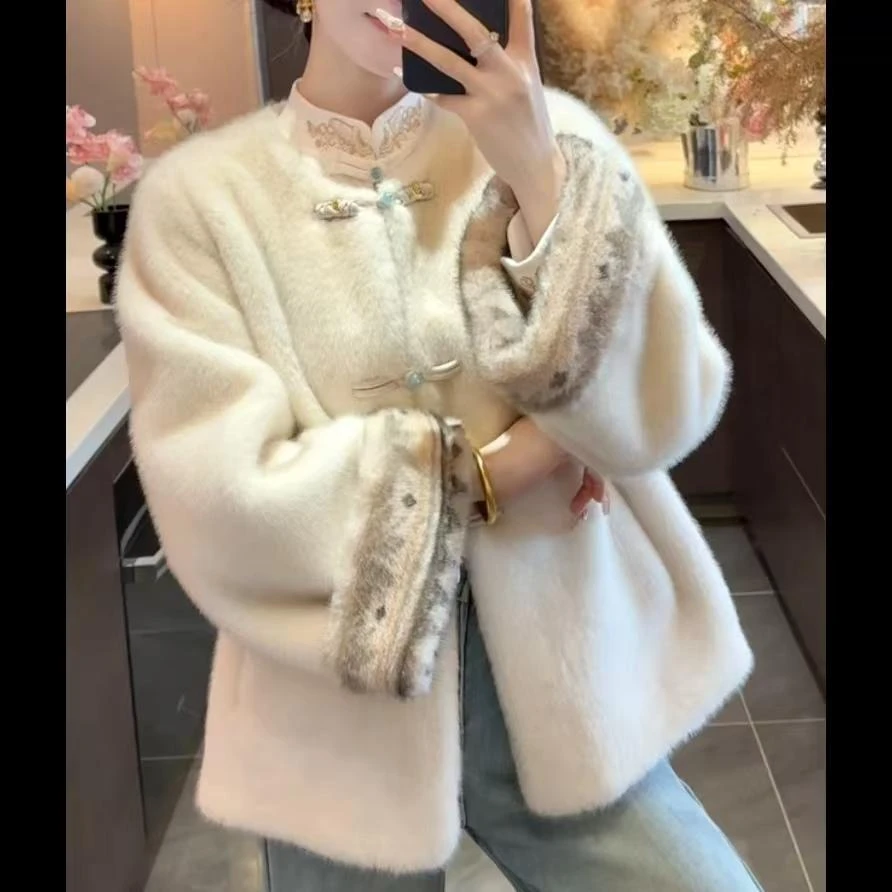 2025新款纯色秋冬长袖新中式拼接女短外套气质服饰网红小香风短款