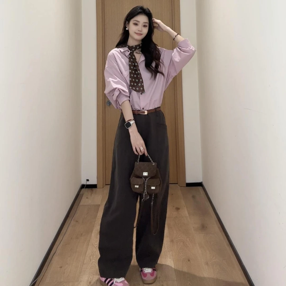 【花漾公园】天丝棉中长款衬衫韩版粉色显白简约上衣女