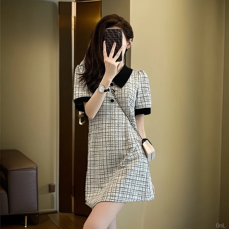 小香风连衣裙子女2025夏季新款小个子休闲法式复古格子超好看短裙