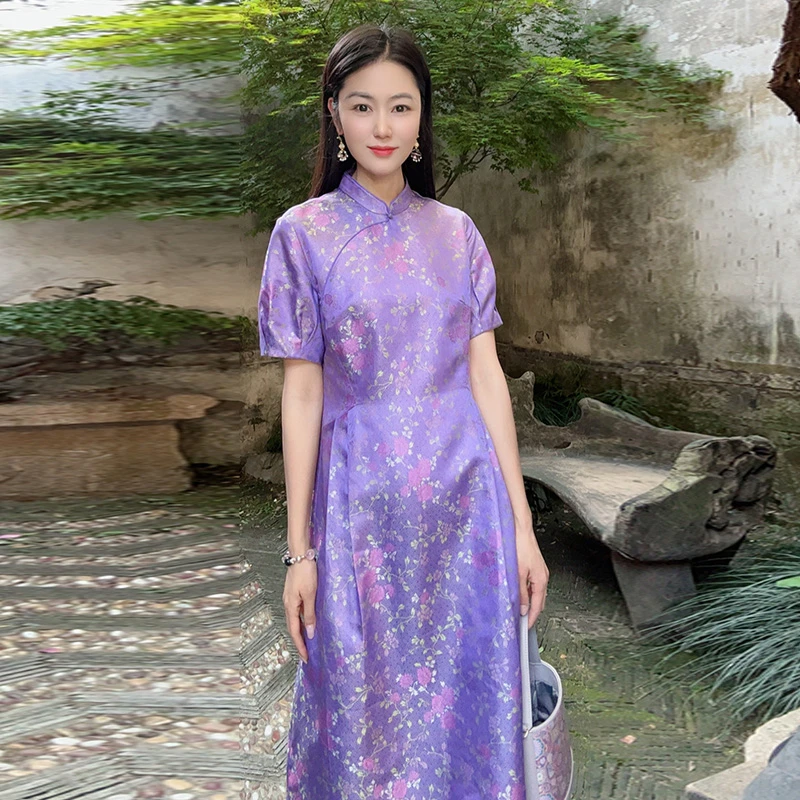 浒城古娘国风中式经典气质减龄夏精致气质女旗袍连衣裙WH0500089