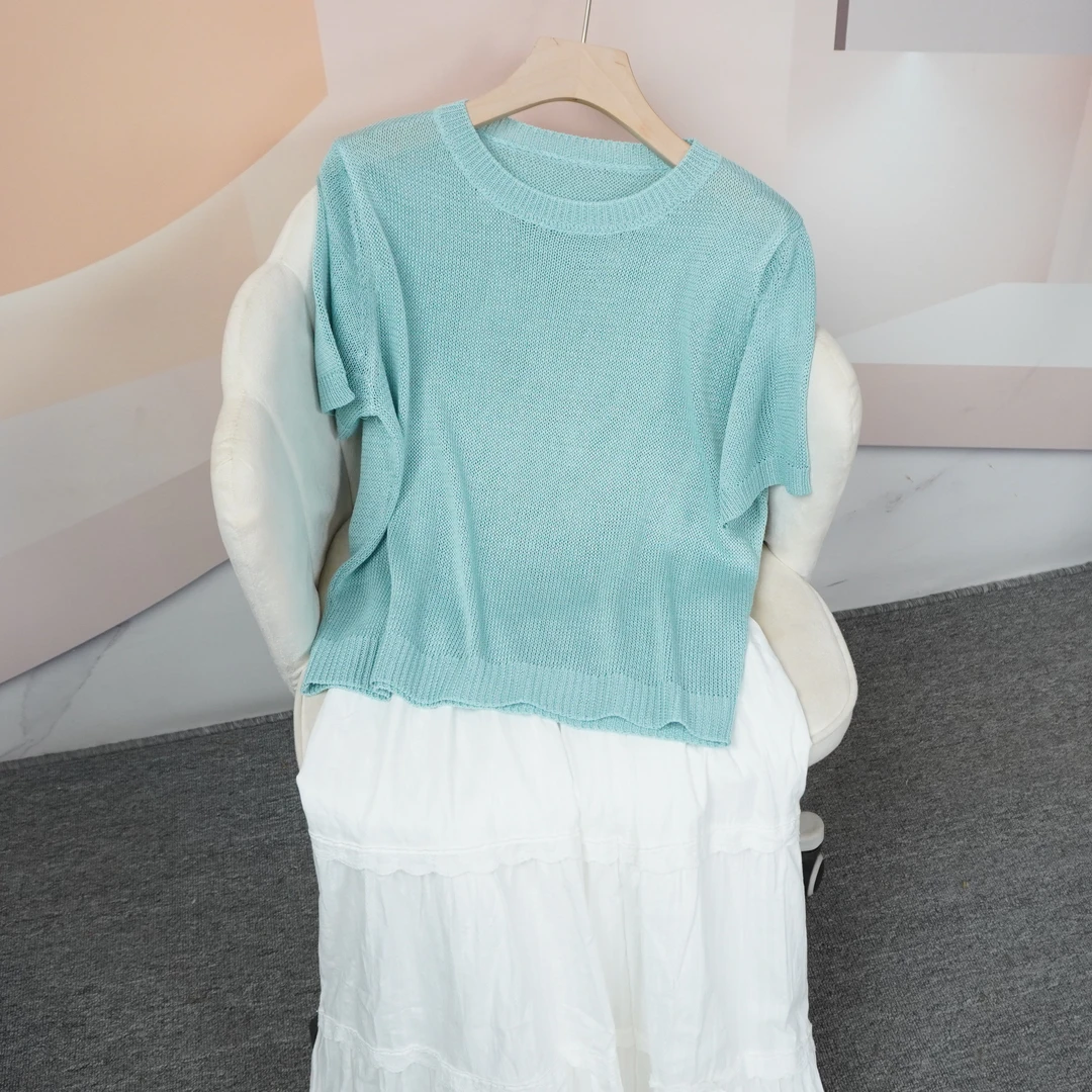 夏季薄款短袖圆领百搭时尚气质休闲宽松针织衫