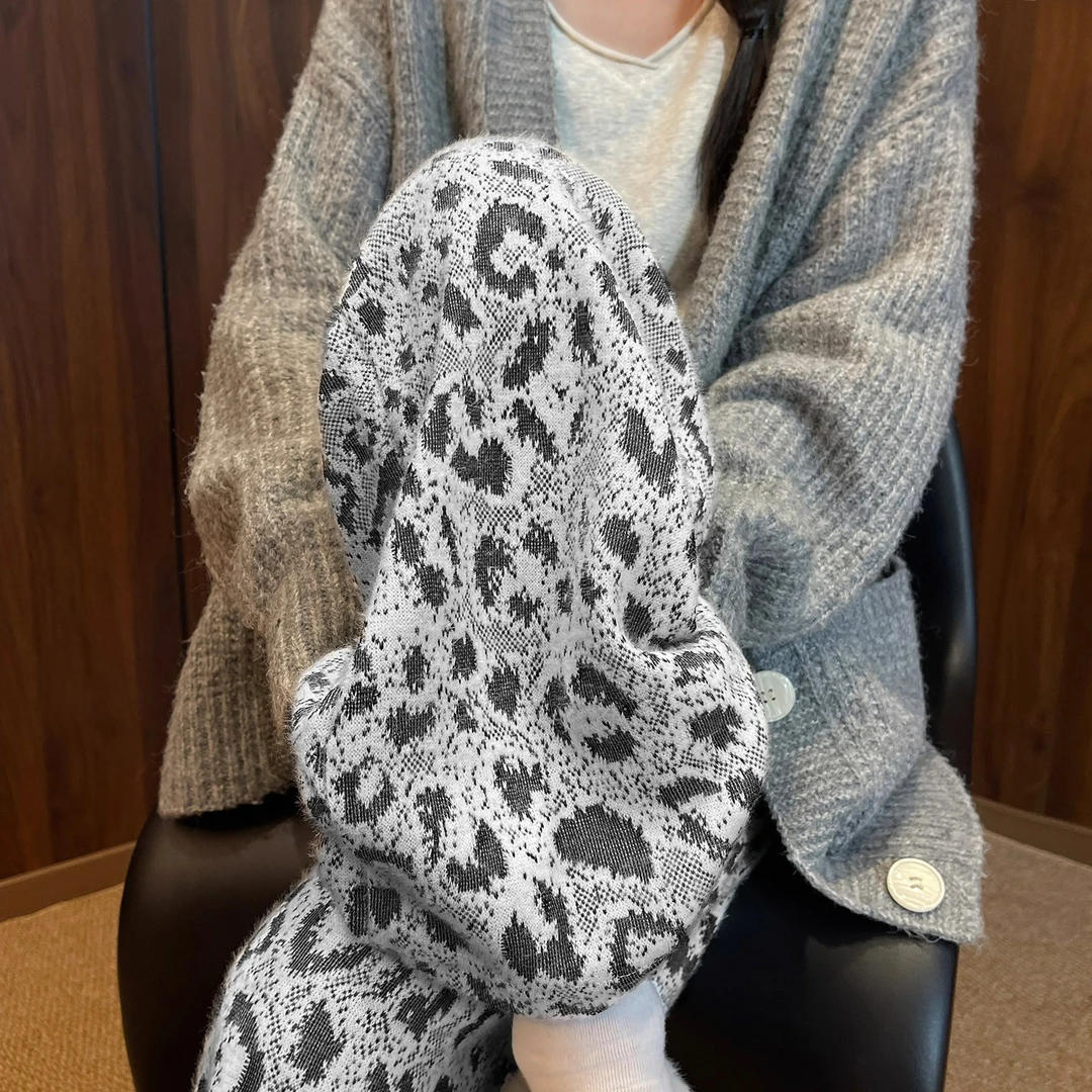 黑色豹纹阔腿裤女秋季2025新款高腰抽绳小个子宽松百搭毛绒休闲裤