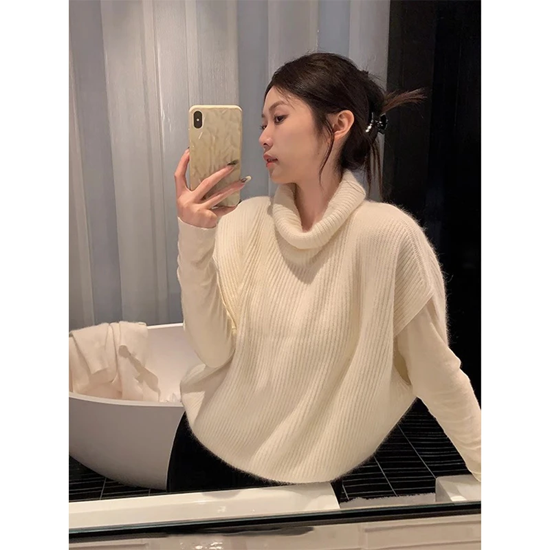 洋气时髦高领针织马甲毛衣女装秋冬新款叠穿外搭坎肩无袖马夹上衣