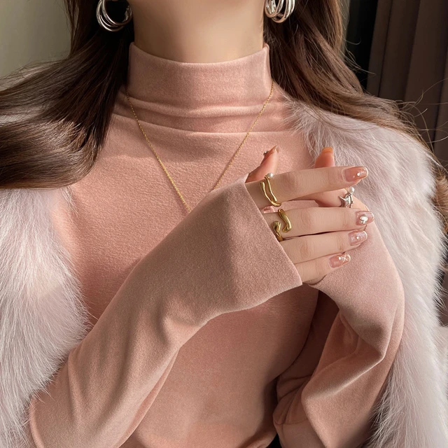 粉色打底衫女2025新款德绒秋冬加绒加厚半高领内搭高级感中领上衣