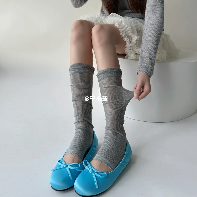 宁小益芭蕾风踩脚袜套泡泡口灰色袜子女夏季薄款腿套慵懒感堆堆袜