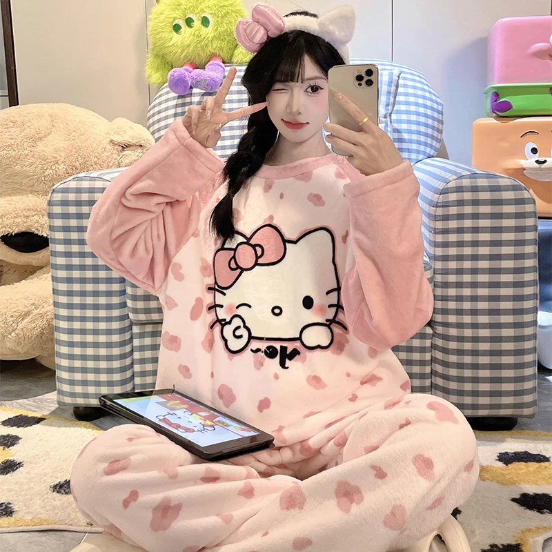 2025新款法兰绒睡衣女童秋冬季加厚保暖女孩儿童中大童家居服套装