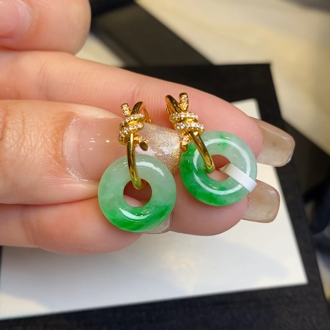 翡翠耳饰18K金镶嵌甜甜圈