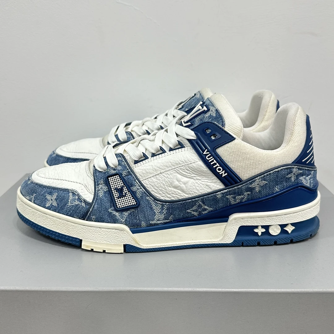 90新 LouisVuitton/路易威登 43码 trainer 白蓝牛仔 低帮板鞋