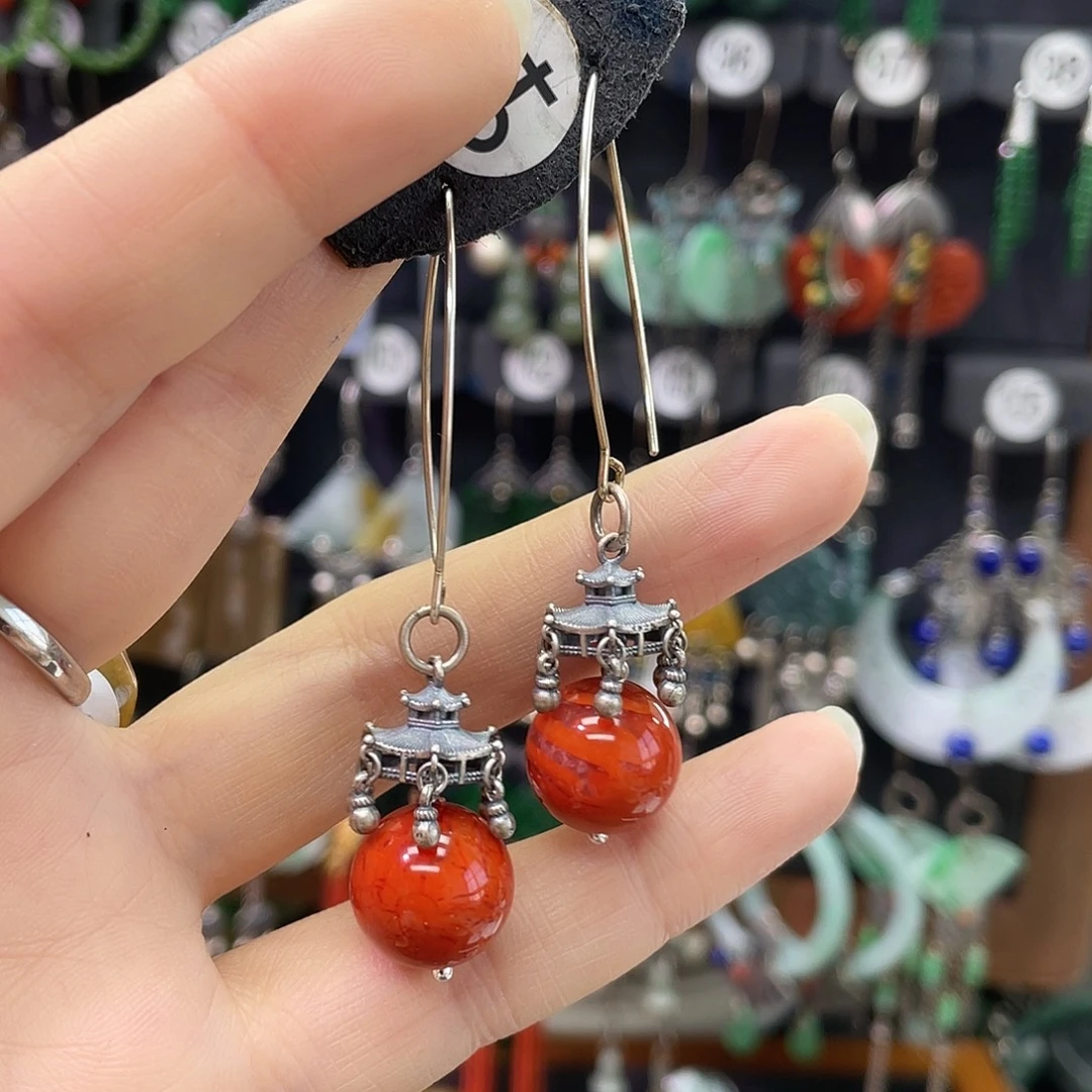 静****南红玛瑙银S925镶嵌耳饰fjhuigggh