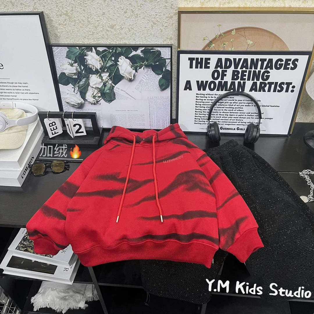 【Y.M KIDS】【加绒】儿童秋冬款加绒连帽卫衣韩版宽松上衣时尚百搭