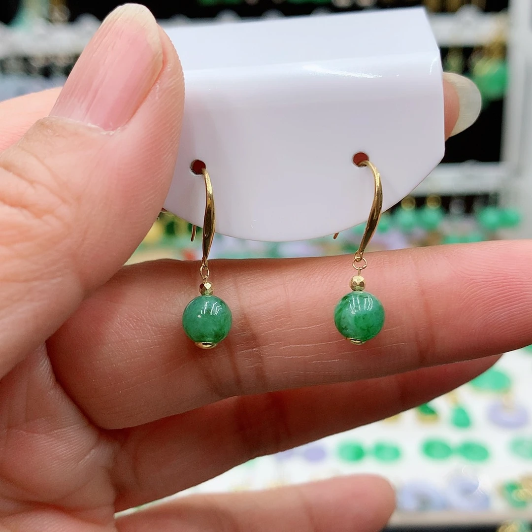 翡翠耳饰18K金镶嵌的
