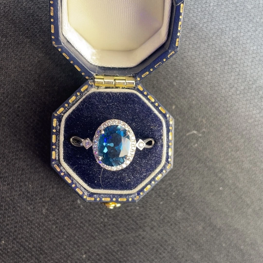 托帕石银S925镶嵌戒指改闭口美码7不退不换