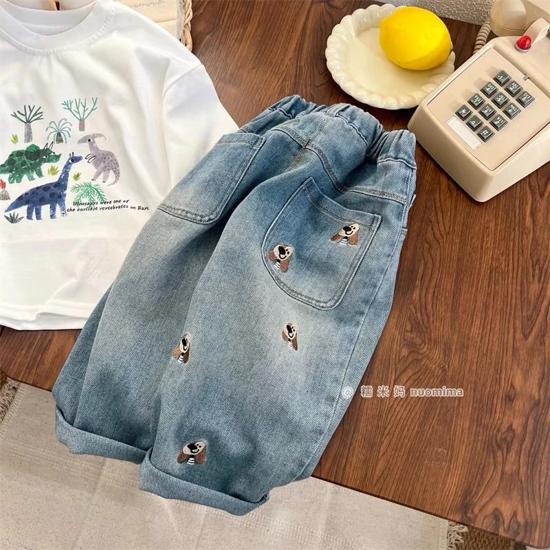 儿童牛仔裤2025新款春季男童韩版卡通休闲裤中小童洋气宽松阔腿裤