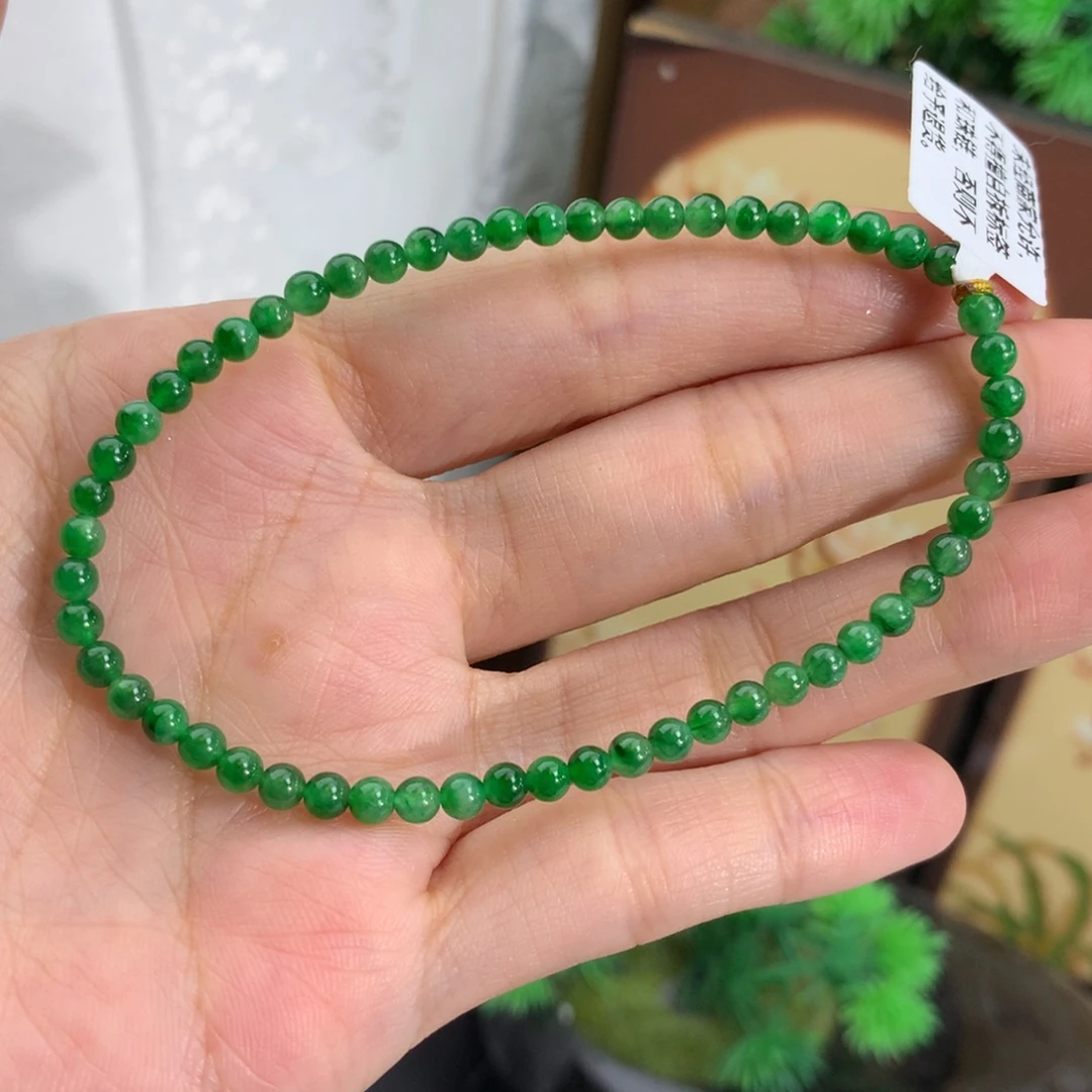 翡翠未镶嵌手串卡3.5胶润蓝飘花小米手串