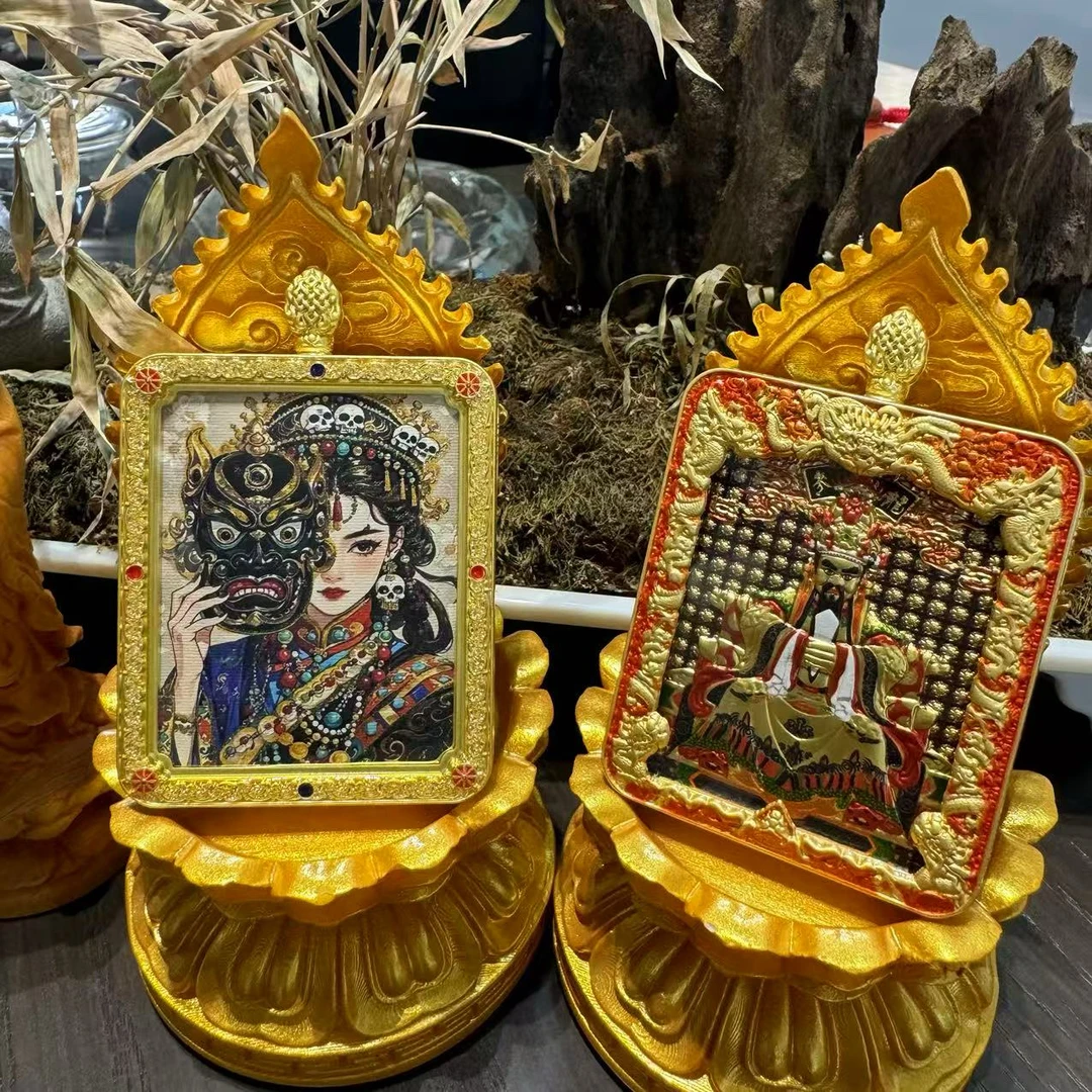 五台山藏传唐卡钛钢新款五爷双面立体铜精品唐卡项链吊坠送绳子