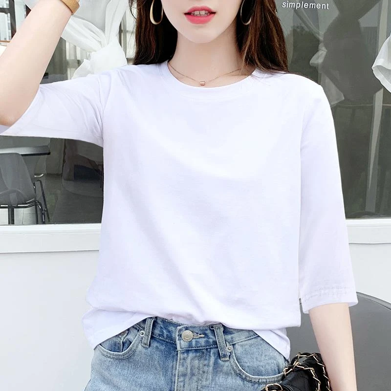 哥弟阿玛施正品白色宽松t恤女七分袖打底衫五分薄款秋装2025年新